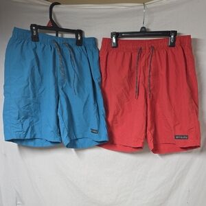 Lot Of 2 Columbia Blue and Coral Shorts Nylon Swim Trunks Summer Shorts Small 7L